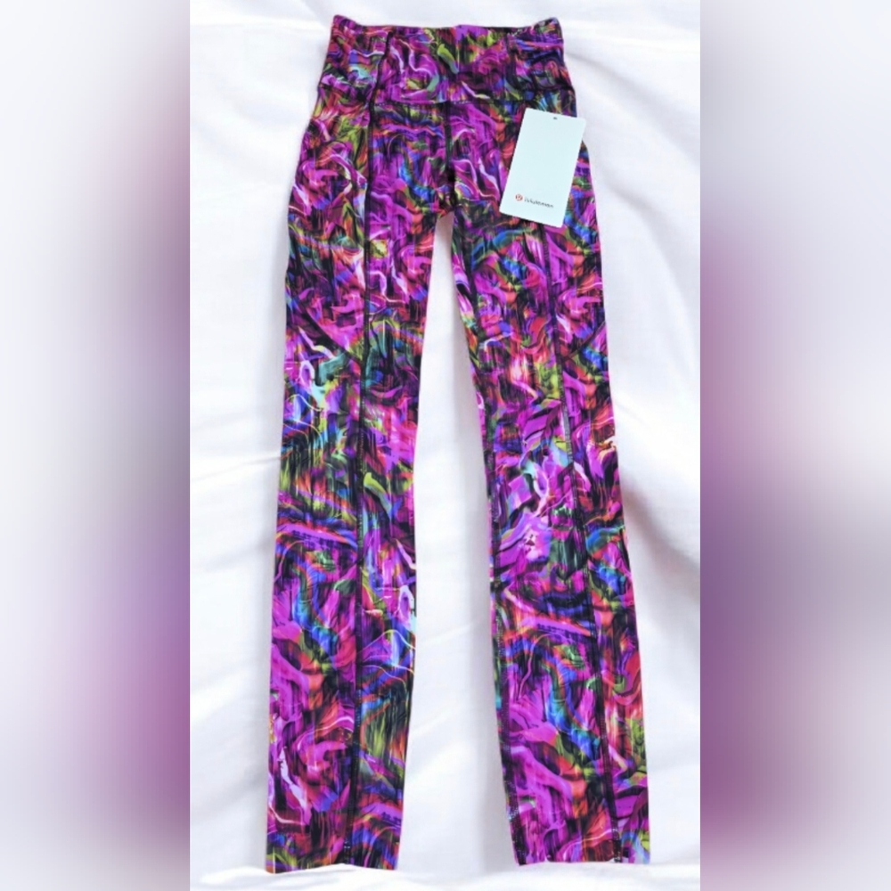 Lululemon NWT Fast & Free HR Tight 25" Nulux Abstract Floral Purple Pink Size 0